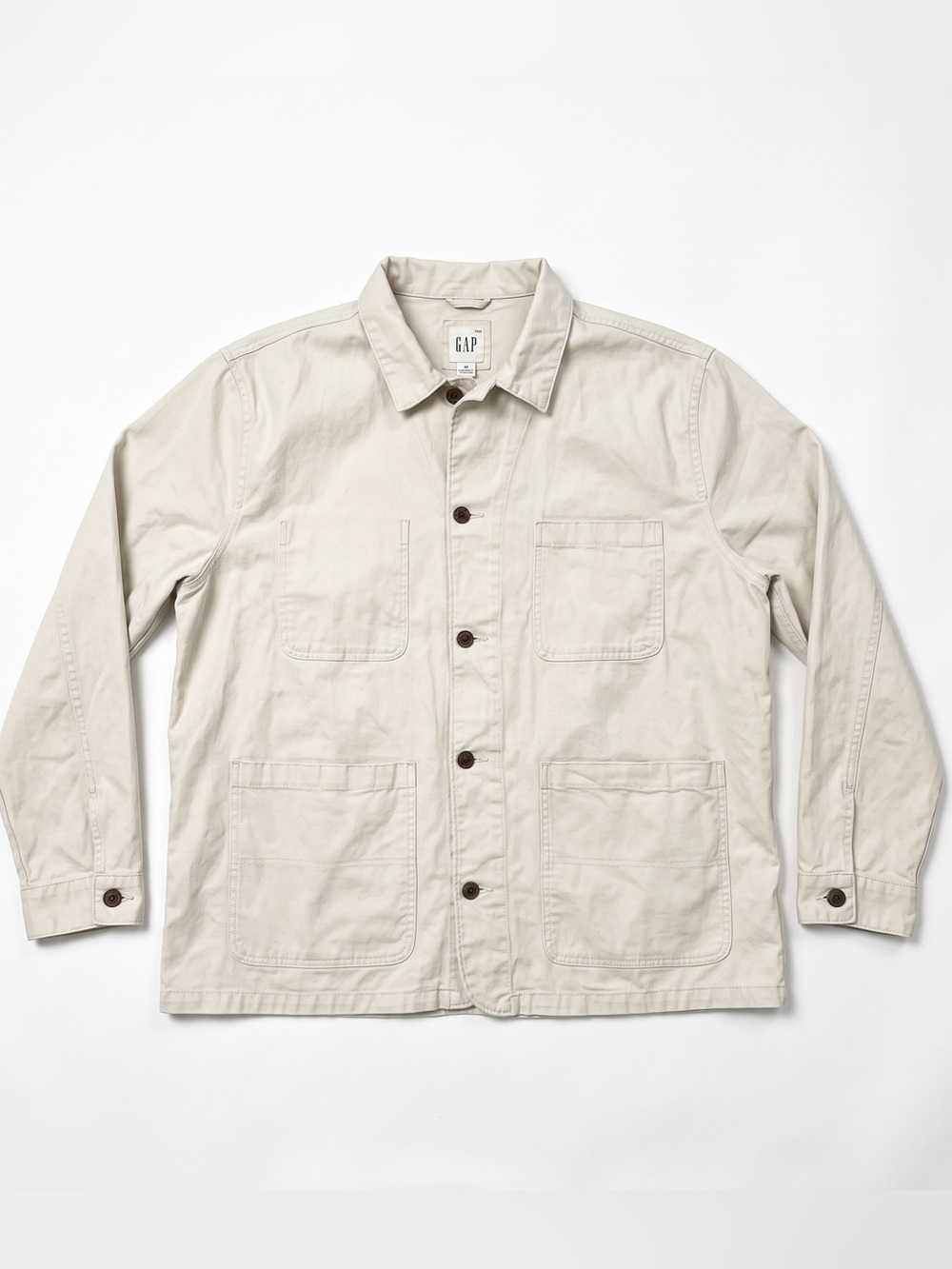 GAP Canvas Chore Jacket Men’s XL Beige Cotton Relaxed Fit Button Front